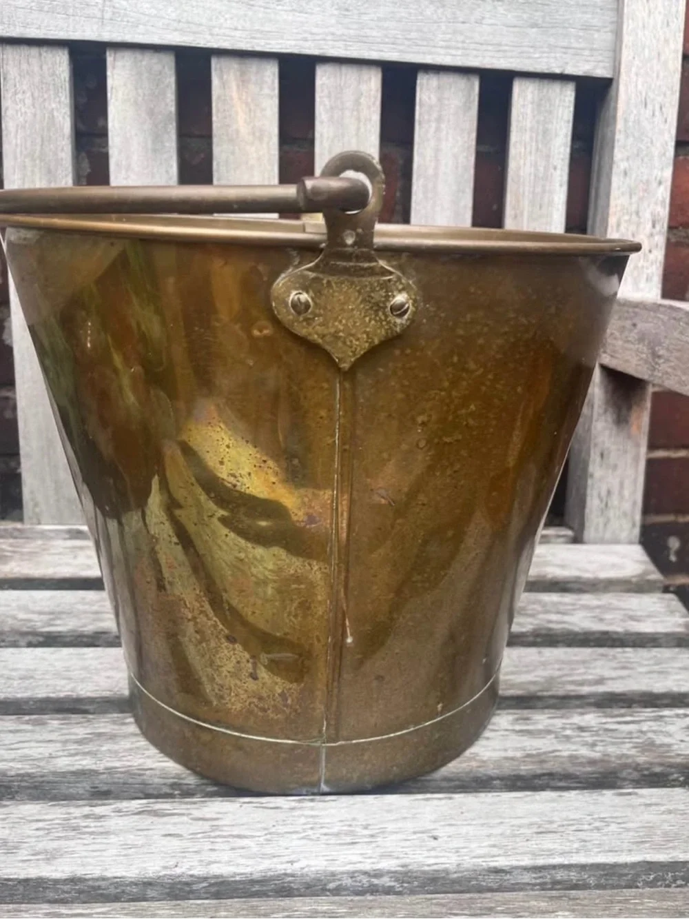 Vintage Solid Brass Pale Coal Bucket Pail  Swinging Handle